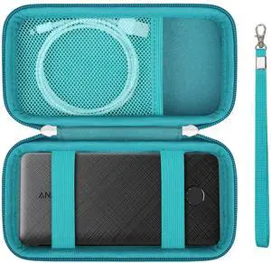 Supmay Hard Travel Case for Anker Portable Charger 313/325/523/525 Power Bank, 10,000 mAh/ 20,000mAh Battery Pack PowerIQ Charging Technology Storage Holder with Mesh Bag for USB Cable, Green+Green