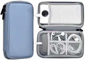 miloocul Portable Charger Organizer Travel Case Shockproof Power Bank case for Anker/Jackery/RAV/20000/30000mAh Power Bank Leather Electronic Case for PowerCore(Gray&Blue, Single Layer-Small)