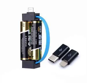 FIORIA Mini Smartphone Charger use AA/AAA Battery Portable Emergency Power with Micro USB Compatible for Lightning and USB-C Adapter for Cell Phone and Devices (Blue)