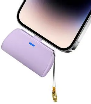 WAVYPO Keychain Portable Charger 2500mAh, Cell Phone Portable Power Bank Pack Mini Power Emergency Pod Fast Charging Compatible for iPhone 14/14 Pro Max/13/13 Pro Max/12/12 Pro Max/11/XR/X/8 (Purple)
