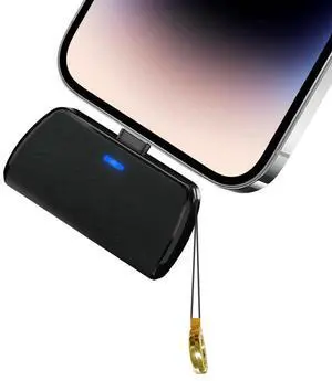 WAVYPO Keychain Portable Charger 2500mAh, Cell Phone Portable Power Bank Pack Mini Power Emergency Pod Fast Charging Compatible for iPhone 14/14 Pro Max/13/13 Pro Max/12/12 Pro Max/11/XR/X/8 (Black)