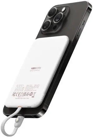 VEEKTOMX Slim Portable Charger, 5000mAh Lightweight Power Bank with Built-in Cable for iPhone, Ultra Thin Battery Pack Compatible with iPhone14/13/12/XS/Pro/Airpods(Non-Wireless Charging), White