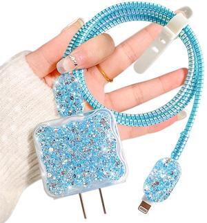 Luxury Cable Protector Compatible for iPhone Charger Glitter Wave Edge Design,Data Line USB Case Wire Cable Saver Phone Charger Protector for iPhone XR 8 11 12 13 14 Plus Pro Max - Blue