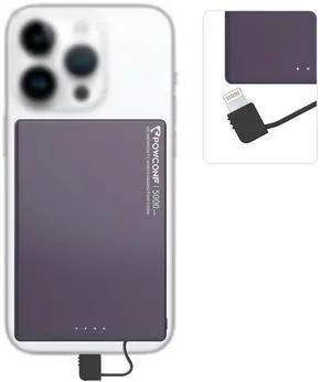 Magnetic Portable Charger, 5000mAh Portable Wired Charger with Built-in USB-C Cable &Anti fingerprint, 0.36in Ultra Slim Portable Battery Charger for iPhone 15/Pro/Pro Max&Andriod Devices,Purple