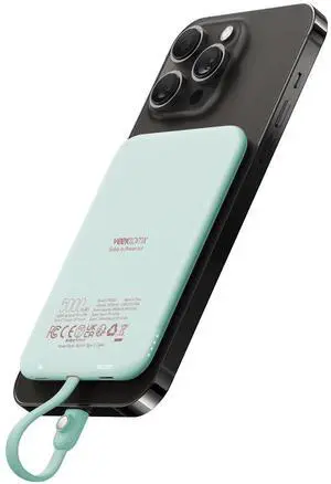 VEEKTOMX Slim Portable Charger, 5000mAh Lightweight Power Bank with Built-in Cable for iPhone, Ultra Thin Battery Pack Compatible with iPhone14/13/12/XS/Pro/Airpods(Non-Wireless Charging), Blue