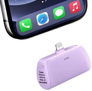 Quzmo Keychain Portable Charger for iPhone, 2500mAh Mini Power Emergency Pod Ultra-Compact External Power Bank Battery Pack Keyring Charger for iPhone 14/13/12/11/X/8/7/6S/SE (Purple)