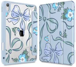 Mektron Case for iPad Air 11 inch (M3 2025 7th /M2 2024 6th), Compatible with iPad Air 10.9" (2022 5th Gen /2020 4th Gen), Buit in Pencil Holder with Shockproof Clear Shell, Bows C355