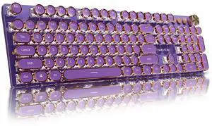 EWEADN V20 Typewriter Keyboard Wireless, 104 Keys Typewriter Style Mechanical with White Backlit, Media Knob, Pink Switch 2.4G/Bluetooth/USB-C Wired Retro Full Size Keyboard for Windows/Mac/PC-Purple