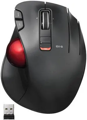 ELECOM EX-G Trackball Mouse, 2.4GHz USB Wireless, Ergonomic Design, Thumb Control, Smooth Precise Tracking Roller Ball, 6 Programmable Buttons, Tilt Scroll, Computer Mice for Laptop PC, Windows & Mac