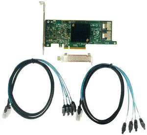 SAS HBA Card PCIe SATA Expansion Card Compatible with LSI 9207-8i IT Mode, SAS Expander Support, 8-Port 6Gbps, PCIe 3.0 x8, with 2× SFF-8087 to 4× SATA Cables, for NAS ZFS TrueNAS unRAID Proxmox