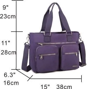 Crest Design Nylon Laptop Shoulder Bag Handbag Teacher Nurse Tote Organizer Travel Work Bag Purse (Lavender)