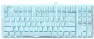 FIRSTBLOOD ONLY GAME. DKM160 87-Key Blue Mechanical Keyboard - Hot-Swappable Gaming Keyboard with Clicky Blue Switches, 22 White Backlight Modes, Detachable Magnetic Cover & USB-C Cable
