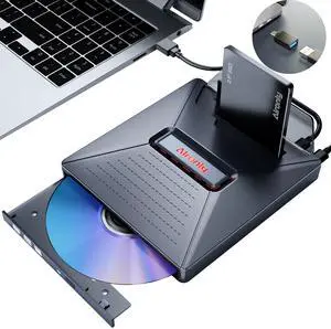 Alronly External CD/DVD Drive for Laptop/PC, USB 3.0 Type-C USB Portable Player for Computer CD DVD +/-RW Disk Drive CD Burner Writer Reader Compatible with Desktop Windows Apple Linux (F05)