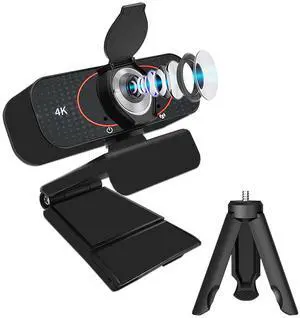 weishin 4K Full HD Webcam, Built-in Mic, Tripod, Privacy Cover, Auto Light Correction, and Plug-and-Play USB. for Desktop PC or Laptop Computer. Perfect for Streaming, and Video Conferences.