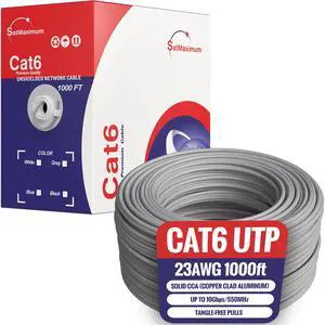 Cables Direct Online CAT6 Cable 1000ft Pull Box Solid Ethernet LAN UTP Cable 23AWG 550Mhz RJ45 Network CCA Copper Clad Aluminum Wire Bulk (Gray)