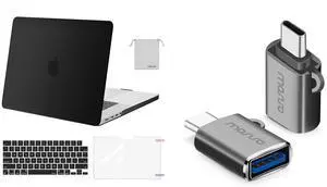 MOSISO USB C to USB Adapter 2 Pack&Compatible with MacBook Pro 16 inch Case 2023 2022 2021 M2 A2780 A2485 M1, Plastic Hard Shell Case&Keyboard Cover&Screen Protector&Storage Bag, Black&Space Gray