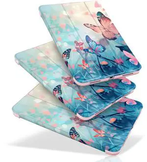 MecBevia Case Compatible with iPad Air 11 Inch M3 (2025) / M2 (2024), iPad Air 10.9 Inch 5th Gen (2022) / 4th Gen (2020), Hard PC Back Cover with Auto Wake/Sleep, Pink-Blue Butterfly