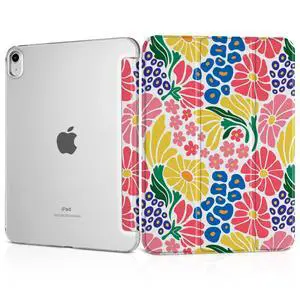 MEEgoodo for iPad A16 11th Generation Case 2025 11 inch, Tablet Cases for iPad 10th Generation 2022, Tablet Cover with Silk Texture & PC Clear Back Cover, Groovy Flower