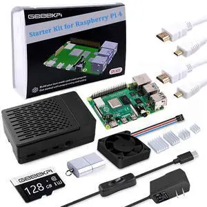 GeeekPi Starter Kit for Raspberry Pi 4 8GB - 128GB Edition, Case with PWM Fan, 18W 5V 3.6A Power Supply with ON/Off Switch, Cables (8GB RAM)