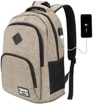 YAMTION School Backpack,Laptop Bookbag with 15.6 inch Compartment for Men and Women,Beige