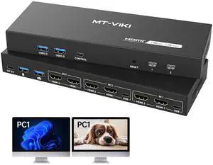 MT-VIKI HDMI KVM Switch 2 Monitors 2 Computers 4K@60Hz, USB3.0 HDMI KVM Switch Dual Monitor with 4 USB 3.0 Ports Sharing Keyboard/Mouse/Printer