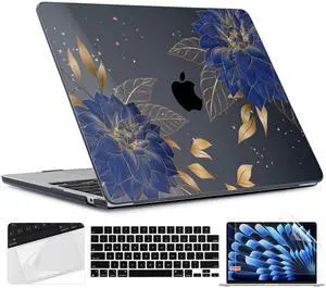 TWOLSKOO for M4 MacBook Air 13.6 inch Case 2025-2022 Release M4 A3240 M3 A3113 M2 A2681, Plastic Hard Shell & Screen Protector & Keyboard Cover & Trackpad Film, Dahlia Flowers