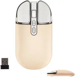Wireless Mouse Bluetooth Cute Ultra Slim Silent Computer Mice with USB Receiver Dual-Mode 2.4G & Bluetooth Rechargeable Portable USB Cordless Mouse for Laptop PC Tablet Kids Adults Gift, Milk Tea
