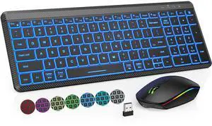 Wireless Keyboard and Mouse Bluetooth, Multi-Device Mini Keyboard, Switch up to 3 Devices, Slim Portable Travel Backlit Cordless Set, RGB Silent Mouse, for Mac, iOS, Android, Ipad (Black)