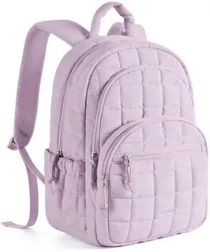 BAGSMART College Laptop Backpack, Travel Backpack for Women, Quilted Casual Daypack, Water-Resistant Bookbag for 15.6 Inch Laptop, Lavender