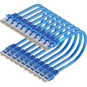 TuokaJu Cat6 Ethernet Cable 10Gbps 20 ft (10 Pack), Flexible Bare Copper Cat6 Patch Cables, UTP Ethernet Cable Cat 6, Snagless Cat 6 Network Cable for Server, Data Center, Blue