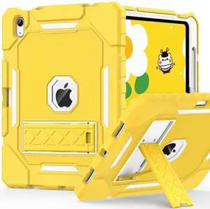 ZoneFoker Case for iPad (A16) 11th/10th Generation 11/10.9 inch 2025/2022, Heavy Duty Military Grade Shockproof Rugged Cover with Pencil Holder/Stand for i Pad 11th / 10 th Gen(Yellow+Whtie)
