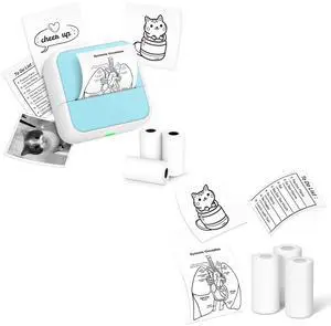 Anycash Sticker Printer with 3 Rolls Stickers + 3 Rolls Mini Sticker Printer Thermal Paper-10-Year 50mm x 3.5m