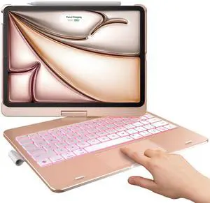 typecase Touch Keyboard Case for iPad Air 11-inch(M3/M2, 2025/2024) & iPad Pro 11(4th/3rd/2nd/1st Gen), Multi-Touch Trackpad, 11-Color Backlight, 360°Rotatable for iPad Air 5/4th Gen, Rose Gold