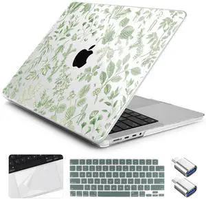 Yebiseven for MacBook Pro 14 Inch Case M5 M4 M3 M2 M1 2025 2024-2021 Model A3434/A3112/A3401/A3185/A2918/A2992/A2779/A2442,Hard Shell with Keyboard Cover+Trackpad Film+OTG Adapter, Leafy