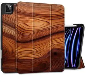 MEEgoodo for iPad Pro 12.9 Case M2 6th/5th/4th/3rd Generation 2022 2021 2020 2018 with Pencil Holder, Tablet Cover with Soft TPU Back Shell, Tree Rings