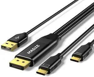 Maqze Displayport to USB C Cable 4K@60Hz, 6FT Display Port to Type C Adapter with USB-C PD Power, Touch-Enabled for AR Glasses Xreal Air, Rayneo, Rokid, Touchable Portable Monitor