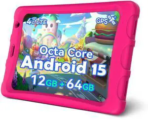 Topsand 8 Inch Android 15 Tablet with Sim Card Slot Uncloked, Cellular Tablet Phone with 4G LTE, Octa Core,12GB RAM 64GB ROM 2TB TF Expandable, 5G WiFi, 8MP Camera, 5100mAh, Tableta with Case(Pink)