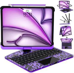 JJM 360° Rotating Multi-Touch Trackpad, Transparent Case with Wireless Keyboard, Magnetic Pencil Holder (Y2K Transparent Purple, iPad Pro 13-in.(M4))