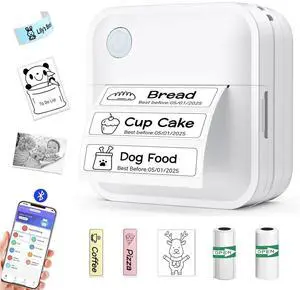 Miouca Label Maker Machine with Tape - Mini Sticker Printer Bluetooth Label Printer for Home Office Organization, Portable Thermal Sticker Maker Print Pod with Multiple Templates for Phone(White)