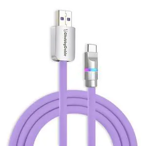 chubbycable Neon Chubby - Fast Charge Cable with Smart Light RGB Color Gradual Light Up 100W Charging Cord LED USB C Cable Compatible with iPhone 17-15 Series, Light Purple, USB-A to Type-C, 19.6 FT