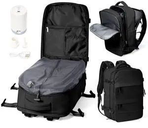 Black Large Vacuum Backpack Travel with Pump, Waterproof Compression Backpack, Airback Personal Item Carry on Backpacks, Vacpack Compression Bags for Seal, Business Travel Backpacks for Women Men