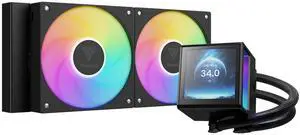 GAMDIAS CHIONE P5-240 Liquid CPU Cooler, 240mm AIO w/Customizable 3.4'' IPS LCD, Rotatable Magnetic Pump, Hidden Cable Fan (Daisy-Chained), Support PWM & ARGB MB Sync, Intel LGA 1851AMD AM5, Black