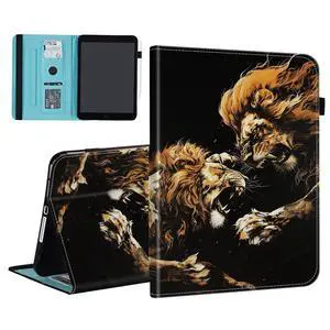 BFUKVOU Case for Samsung Galaxy Tab S9 FE 5G 10.9 Inch/Galaxy Tab S9 11 Inch 2023,Card Slot PU Leather TPU Case Pen Holder Auto Wake Sleep,Cool Lion