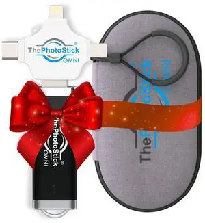 ThePhotoStick® Omni 128GB + Protective Case | Secure Photo & Video Backup and Transfer | Digital File Organization | USB & Multiport Connection for Phones, Tablets and Computers | Water Resistant Case