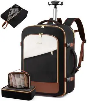 LOVEVOOK Rolling Backpack with Wheels, Carry On Luggage for Women Men, 17 Inch Wheeled Travel Backpack 57L Water Resistant, Flight Approved Underseat Luggage Trolley Bag for Business Overnight