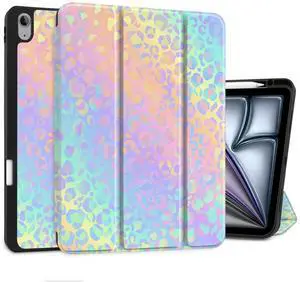 DONGKE for iPad Air 13 Inch Case M3 2025, M2 2024 - [Built-in Pencil Holder] Slim Trifold Stand Shockproof Protective Cover with Soft TPU Back Support Auto Sleep/Wake - Colorful Leopard