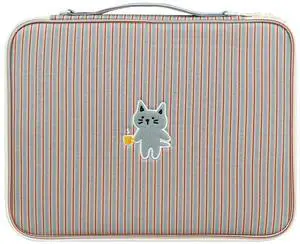 Kimhachan Stripe Kitty Laptop Pouch with Handle | Vintage-Inspired Fabric Cute Notebook Case Sleeve for Women (Blue x Red, 13 inch)