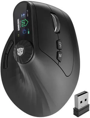 Transformers Vertical Ergonomic Mouse with LED Screen & Knob Control, Rechargeable Vertical Mouse Wireless, 3-Device Connectivity (2.4G + Dual Bluetooth), Quiet Clicks, Computer Mice for PC/Mac/Laptop