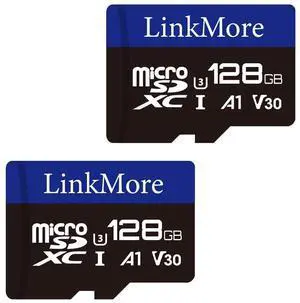 LinkMore 128GB Micro SDXC Card (2 Pack), A1, UHS-I, U3, V30, Class 10 Compatible, Read Speed Up to 95 MB/s, Write Speed Up to 45 MB/s, SD Adapter Included