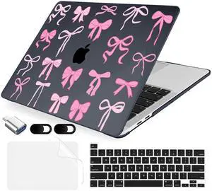 MecBevia Compatible with MacBook Pro 13 inch Case 2022 2021 2020 Release M2 M1 A2338 A2251 A2289, Plastic Hard Shell&Keyboard Cover&Screen Protector&Webcam Cover&Type-C Adapter, Black Bows